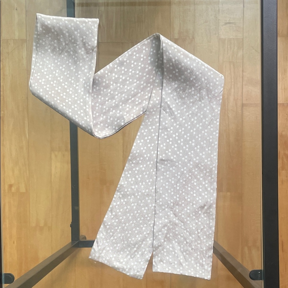 Tan & White Polka Dot Patterned Tie Scarf